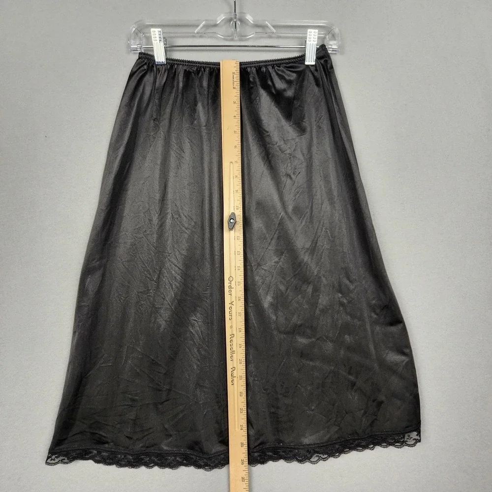 Vintage Warners Half Slip Skirt Womens Large Black Nylon Lace Trim Made‎ USA 90s